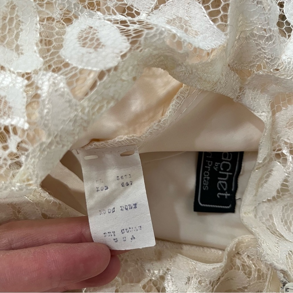 Vintage Cachet by Bari Protas Ivory Lace Midi Dress Wedding Romantic Long Sleeve - Picture 11 of 15